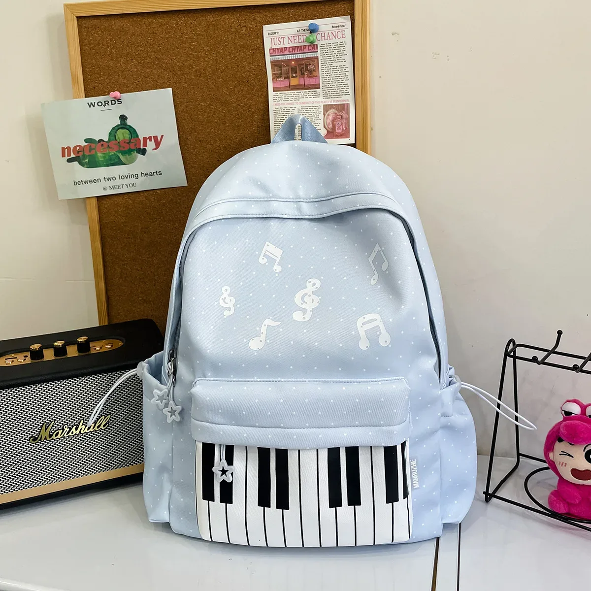 sac à dos à touches de piano à pois, sac à dos de style japonais à blocs de couleur, sac à dos en forme de piano de style scolaire, grand sac de voyage pour femmes
