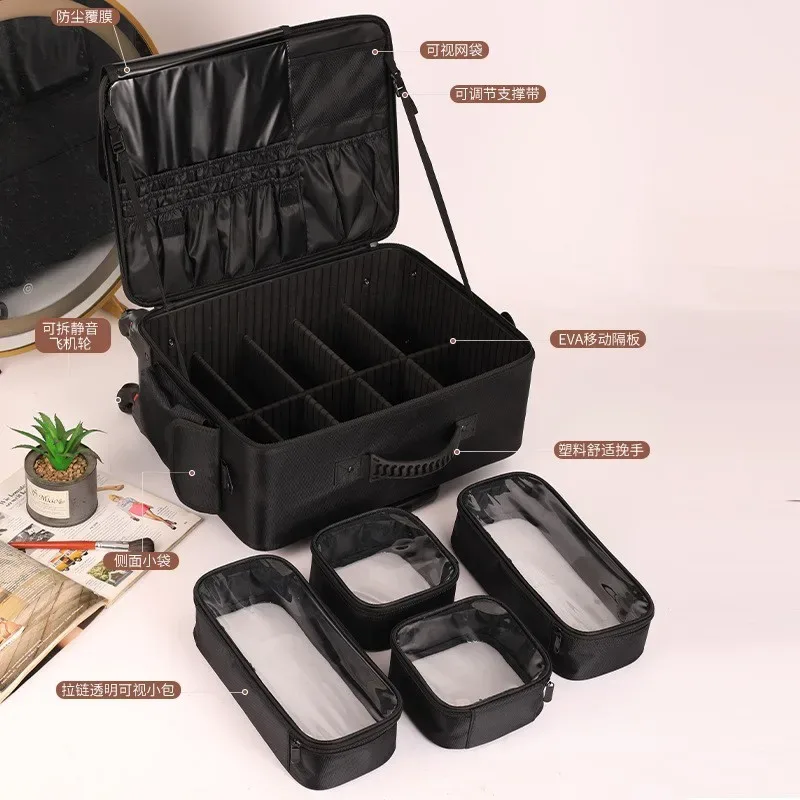 grande valise à roulettes pour maquillage, bagage professionnel pour maquilleurs, étui dédié aux techniciennes en cils et ongles, sac cosmétique pour femmes