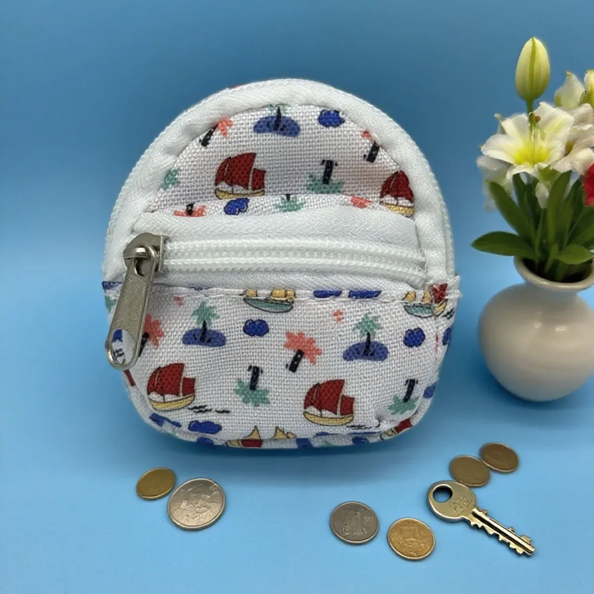 1 pièce mini sac à dos porte-monnaie à fermeture éclair double épaule avec porte-clés et pendentif