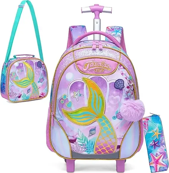 sac à dos à roulettes licorne pour filles et enfants, sac d'école à roulettes, bagage de voyage, cadeau mignon pour élèves du primaire, sac à roulettes