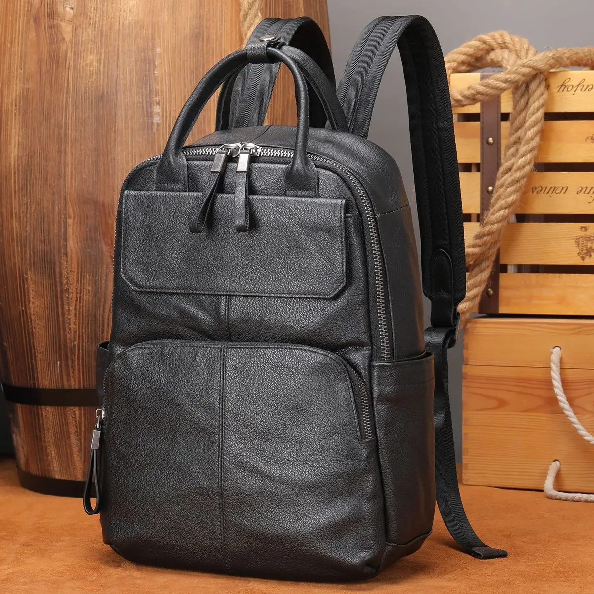 sac à dos en cuir de vachette naturel pour homme, sac à main simple, grand sac d'affaires décontracté, sac d'ordinateur pour ordinateur portable de 15.6 pouces, 150