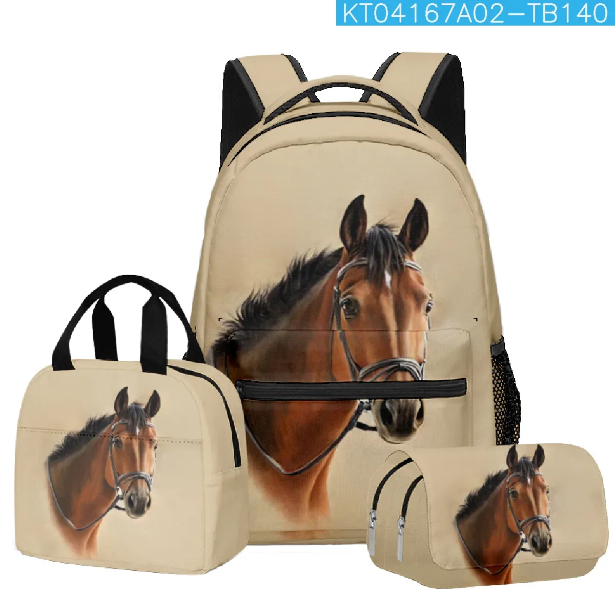 mode nouveauté cool prairie cheval 3d imprimé 3 pièces/ensemble étudiant sacs d'école ordinateur portable sac à dos sac à déjeuner sac à crayons