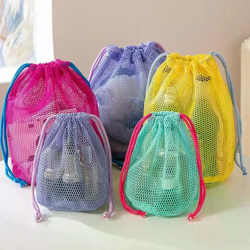 pochette de rangement en maille de nylon avec cordon de serrage, sac de voyage polyvalent pour produits numériques, organisateur de maquillage et cosmétiques, pour l'extérieur