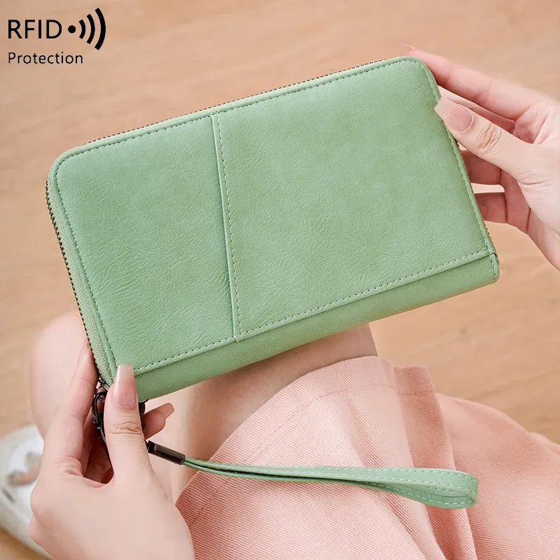 nouveau portefeuille de voyage multifonctionnel en cuir pu pour hommes et femmes, porte-cartes anti-rfid, anti-vol, sac de rangement