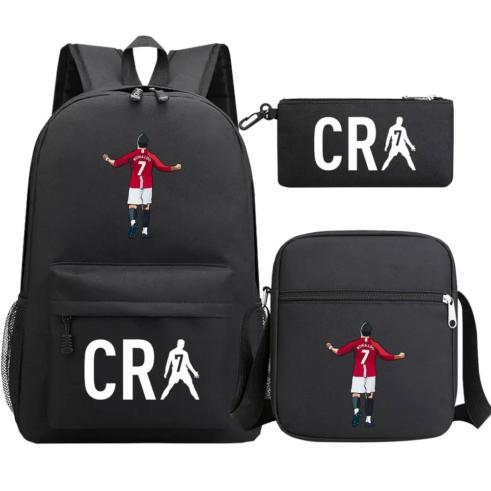 football cr7 cosplay sacs d'école sac à dos scolaire ordinateur portable adolescent garçons filles cartables 3 pièces/ensemble