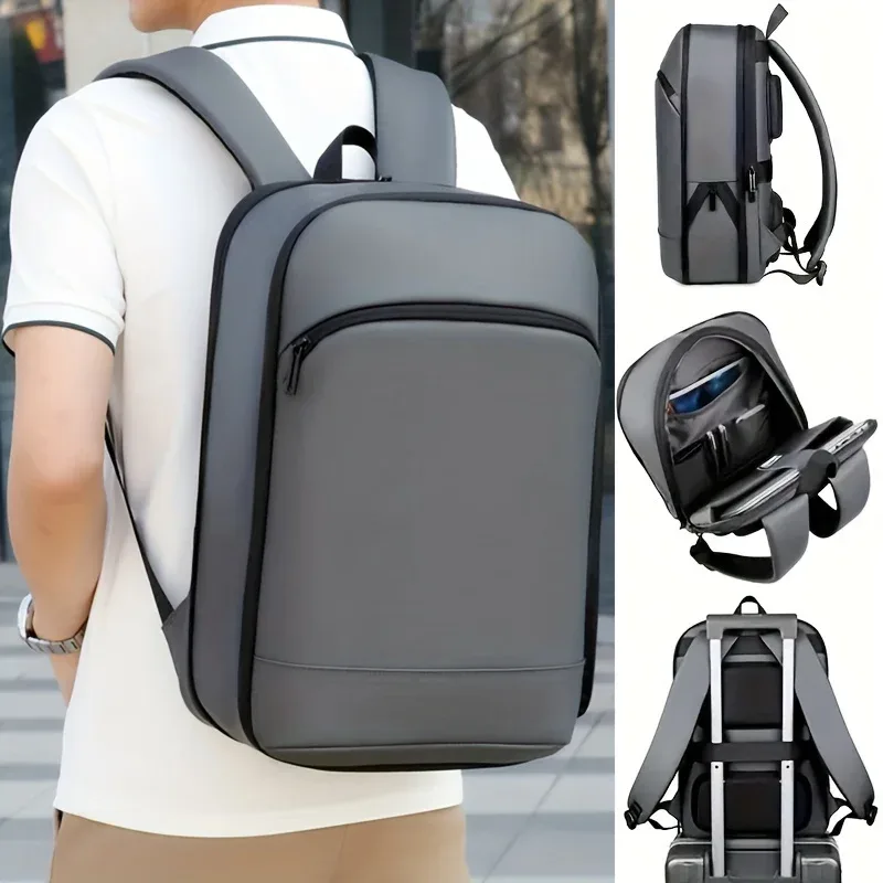 sac à dos léger pour hommes, couleur unie, extensible, pour affaires, fermeture éclair durable, multi-compartiments, maintien parfait, 1 pièce