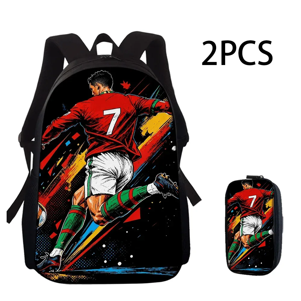 ensemble de sacs à dos à motif étoile de football cr7, 2/3 pièces, sac à dos décontracté de grande capacité avec pochette et sac fourre-tout assortis, parfait pour le quotidien