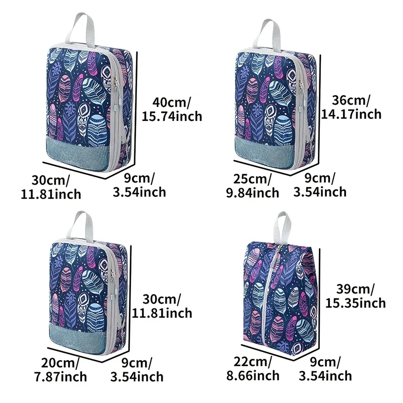 4 pièces de cubes de compression de voyage imperméables pour organiser les vêtements et ranger les affaires dans les valises et bagages.