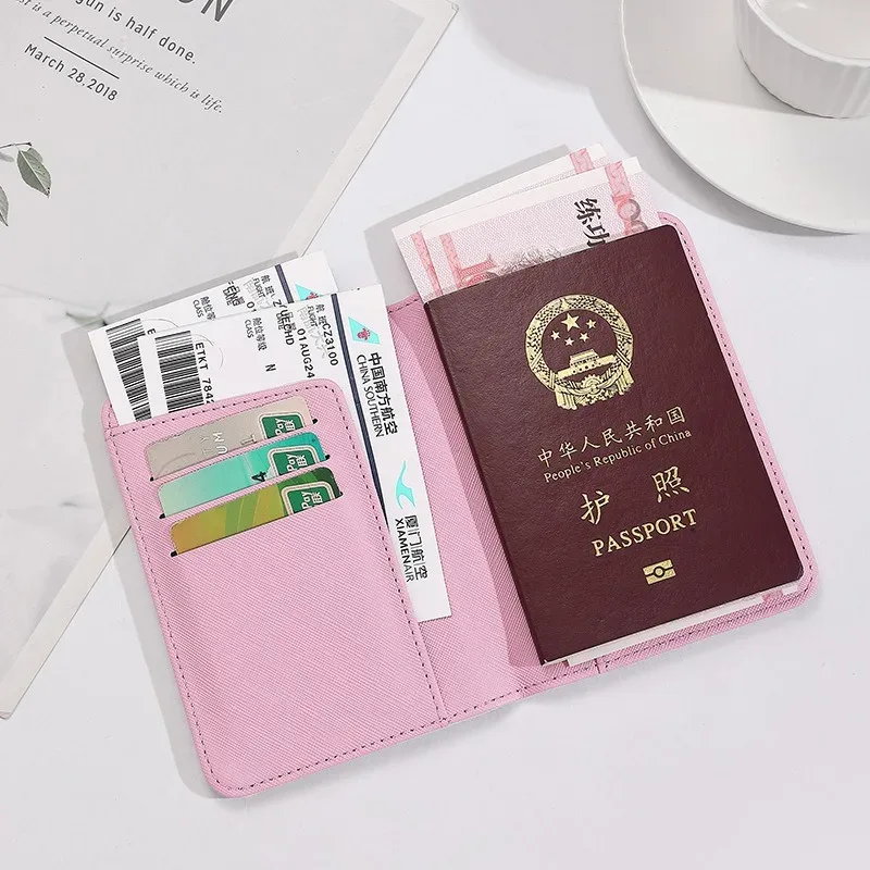 hello kitty – couverture de passeport en cuir pu pour femmes, porte-monnaie multifonction pour cartes de crédit, porte-passeport, étui organisateur de billets d'avion rose