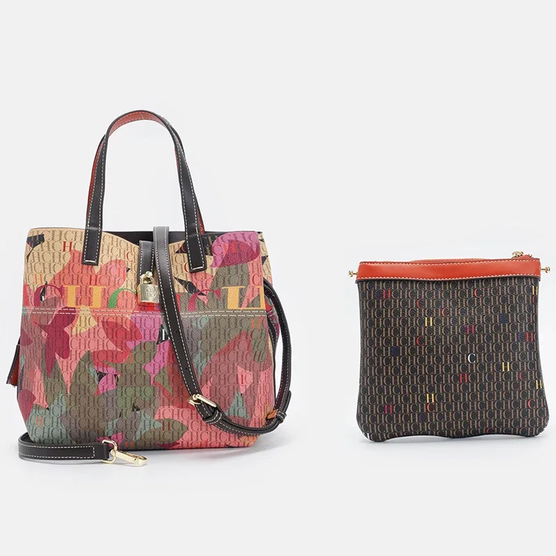ch sac seau pour femme, ensemble de 2 pièces, sac bandoulière à imprimé floral, sac à main de luxe de créateur avec mini pochette pour usage quotidien