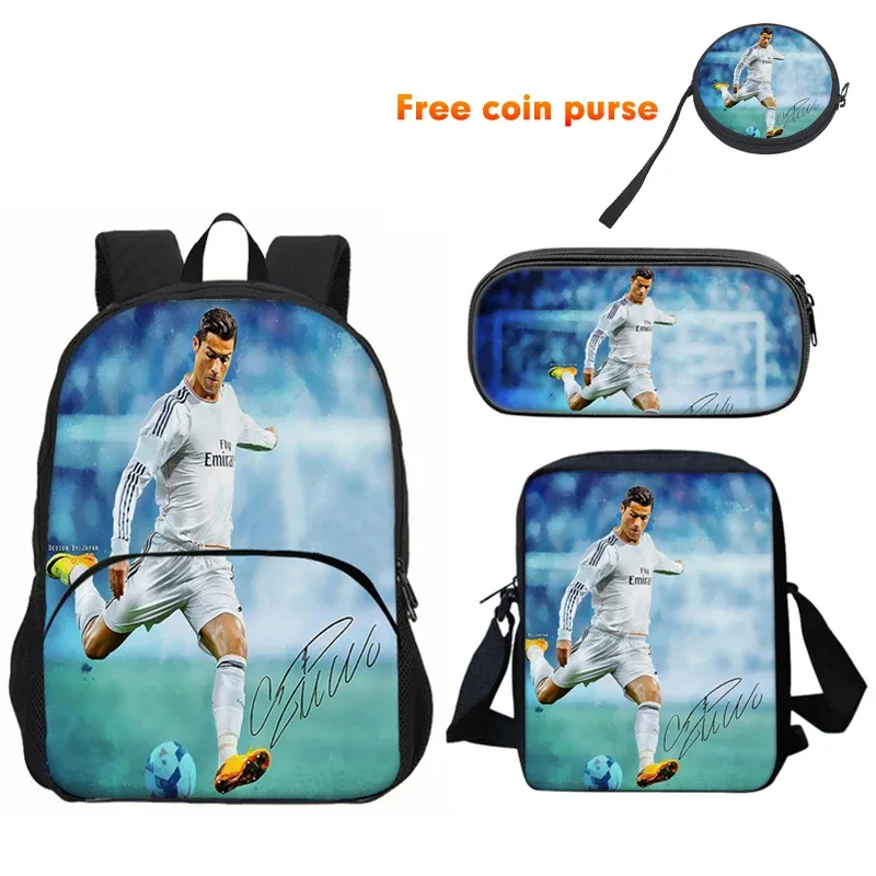 ronaldo 3 pièces ensemble sac à dos sport sac à bandoulière trousse à crayons cr sac à dos football étoile livre sacs pour garçons filles meilleur cadeau