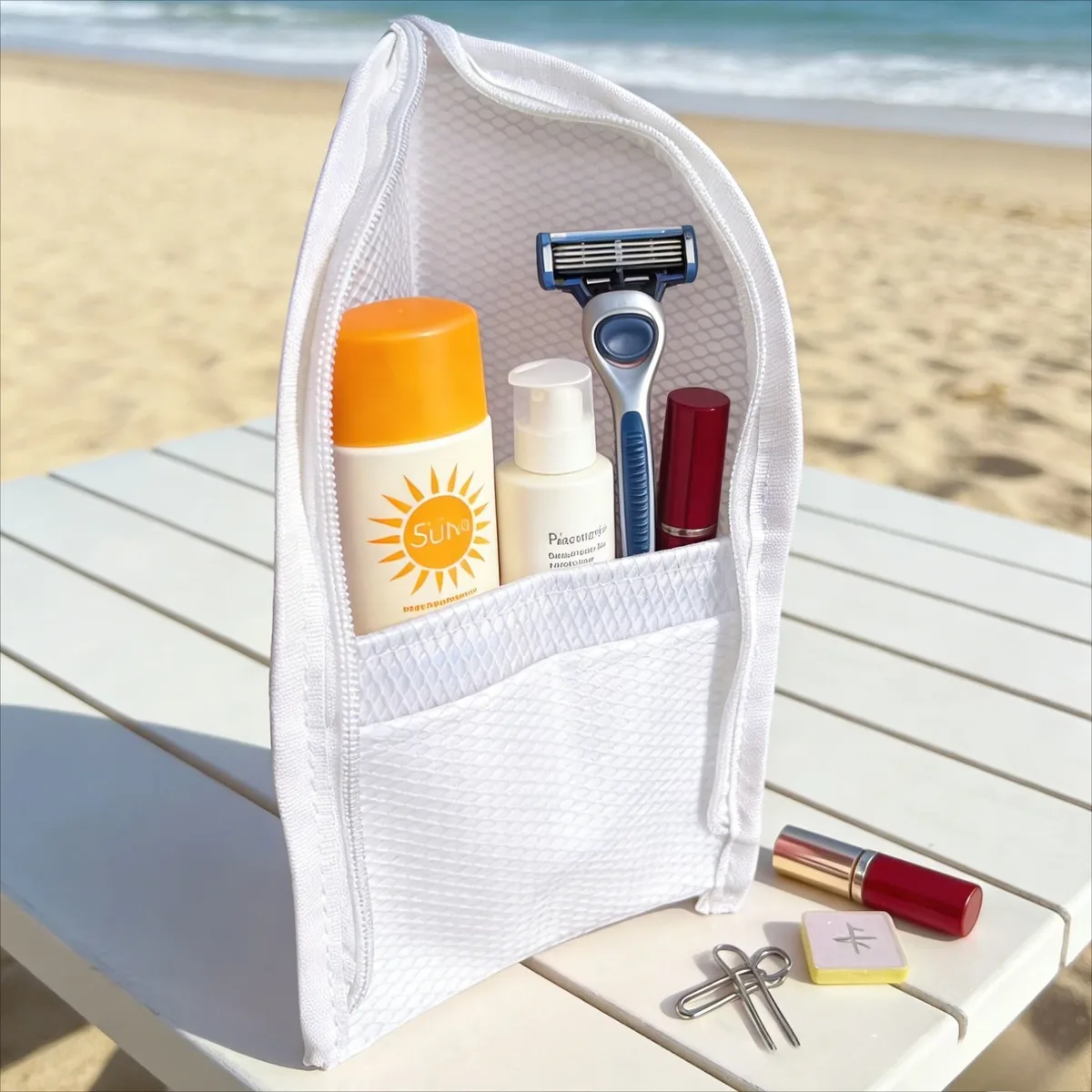 trousse de toilette en maille sur pied pour femmes, organisateur de maquillage portable, étui de voyage imperméable pour brosse à dents, pochette de beauté