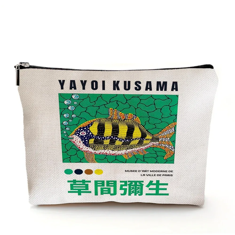 yayoi kusama pochette de maquillage japonais pop art à pois art design floral étui à cosmétiques mode dame beauté sac de rangement à la mode
