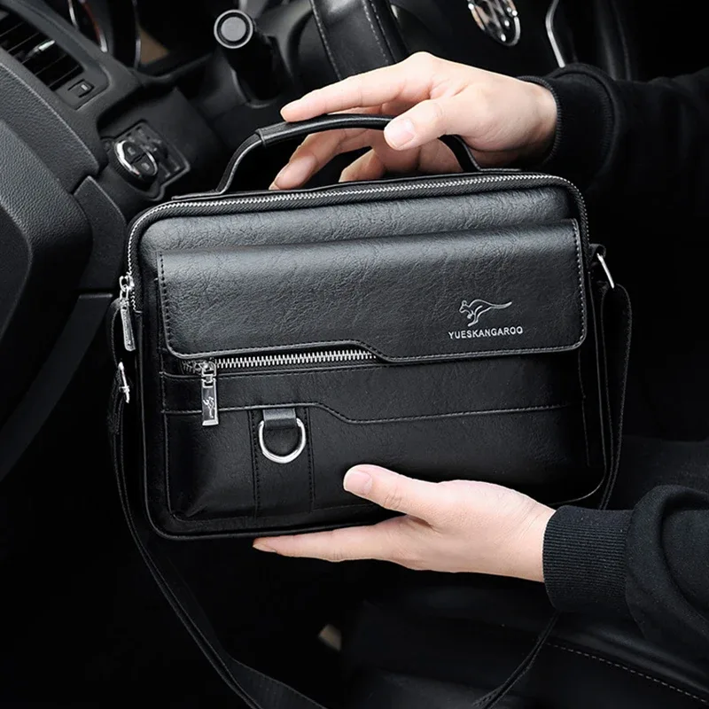 Porte-documents à bandoulière en cuir PU pour hommes, fourre-tout carré d'affaires, sac à main croisé, pochette latérale carrée pour téléphone, sac à main