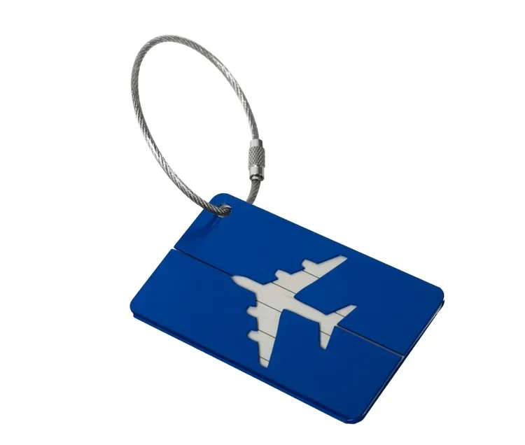 étiquette de bagage d'avion en alliage d'aluminium avec nom, étiquette de bagage de voyage, carte d'identité, anti-perte, couleur unie, accessoires de voyage