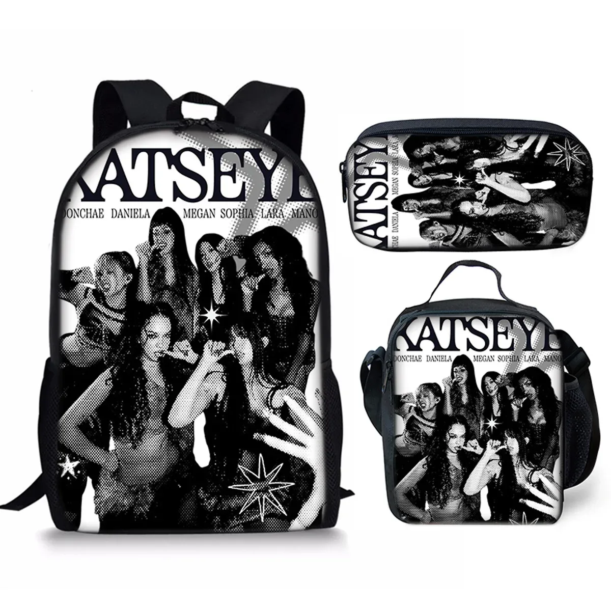 sac à dos d'école kpop katseye 3d imprimé, 3 pièces/ensemble, avec sac à déjeuner et trousse à crayons – nouveauté amusante et populaire de luxe