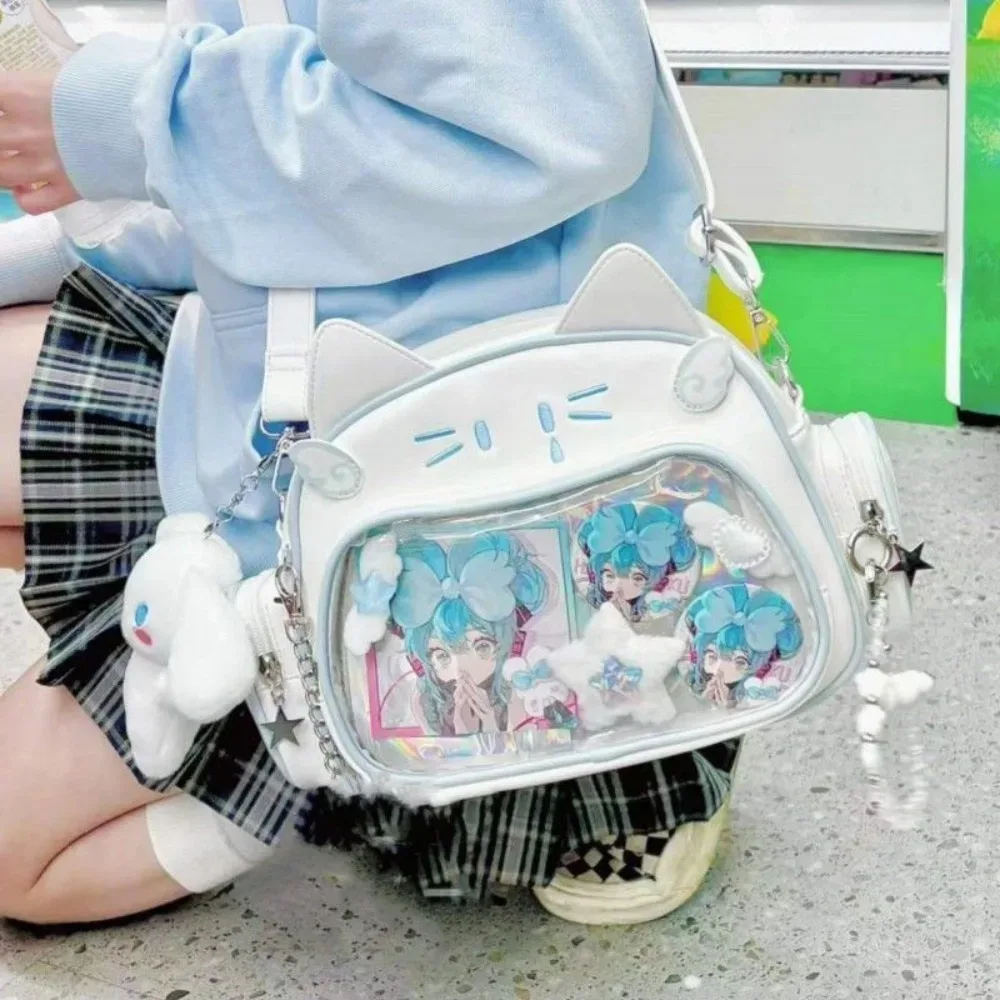 y2k coréen kawaii chat lolita sac mignon pu sac à bandoulière filles poche transparente harajuku sac à bandoulière femmes mode sacs à dos
