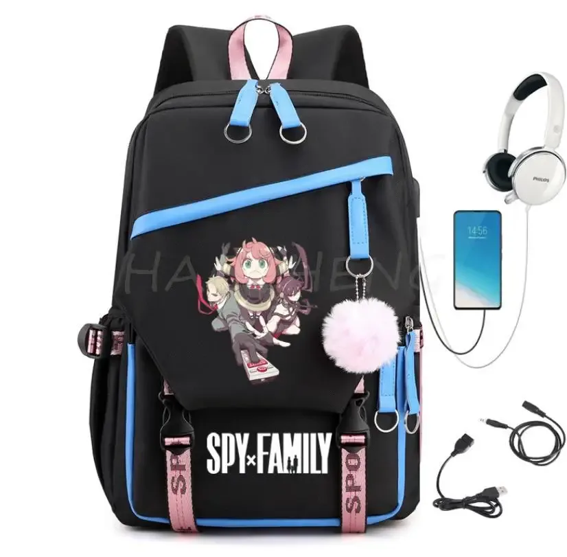 sac à dos familial éventuelles y x pour adolescents, charge usb, rose, voyage, sac à dos en toile pour étudiants, anya forger, cartables pour garçons et filles