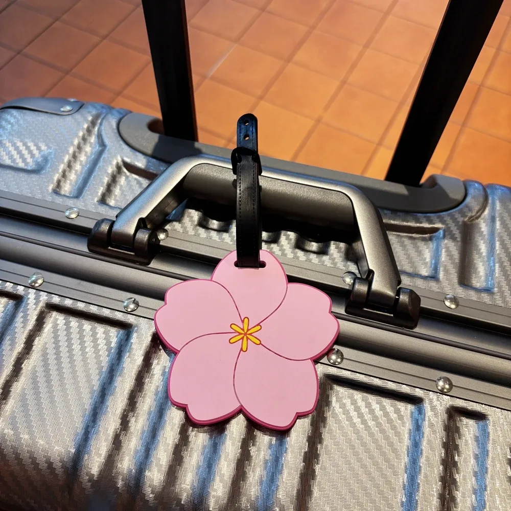 étiquette bagage pvc florale personnalisable rose violet rouge vert centre blanc pendentif anti perte accessoire voyage