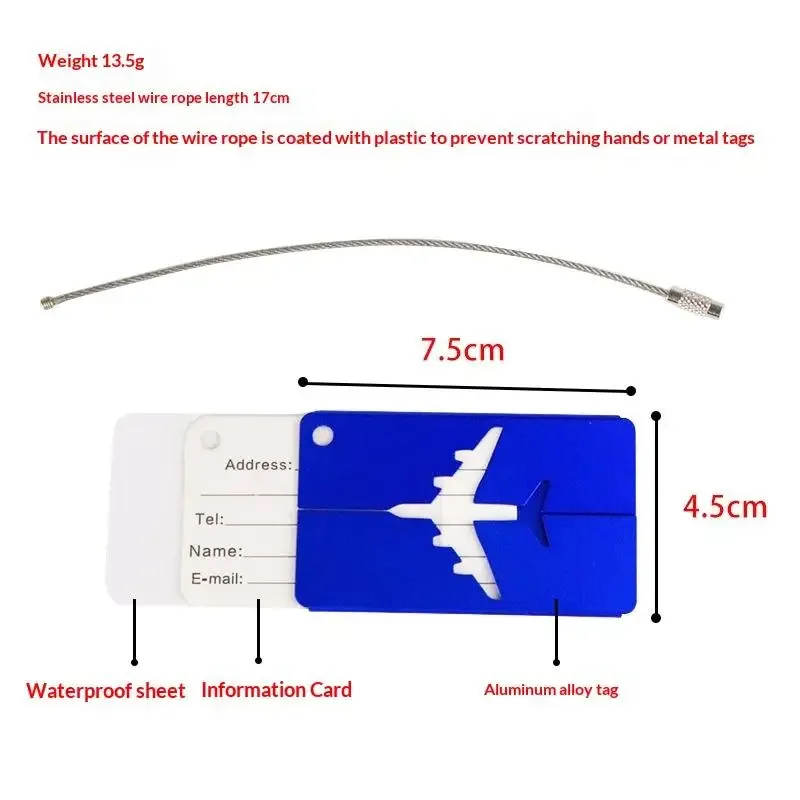 étiquette de bagage en alliage d'aluminium pour avion, anti-perte, avec porte-carte d'identité, couleur unie, accessoires de voyage
