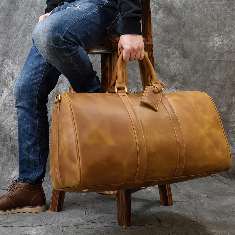 luufan-sac de voyage en cuir véritable pour homme, grande capacité, vintage, elin, cheval, homme, bagage, week