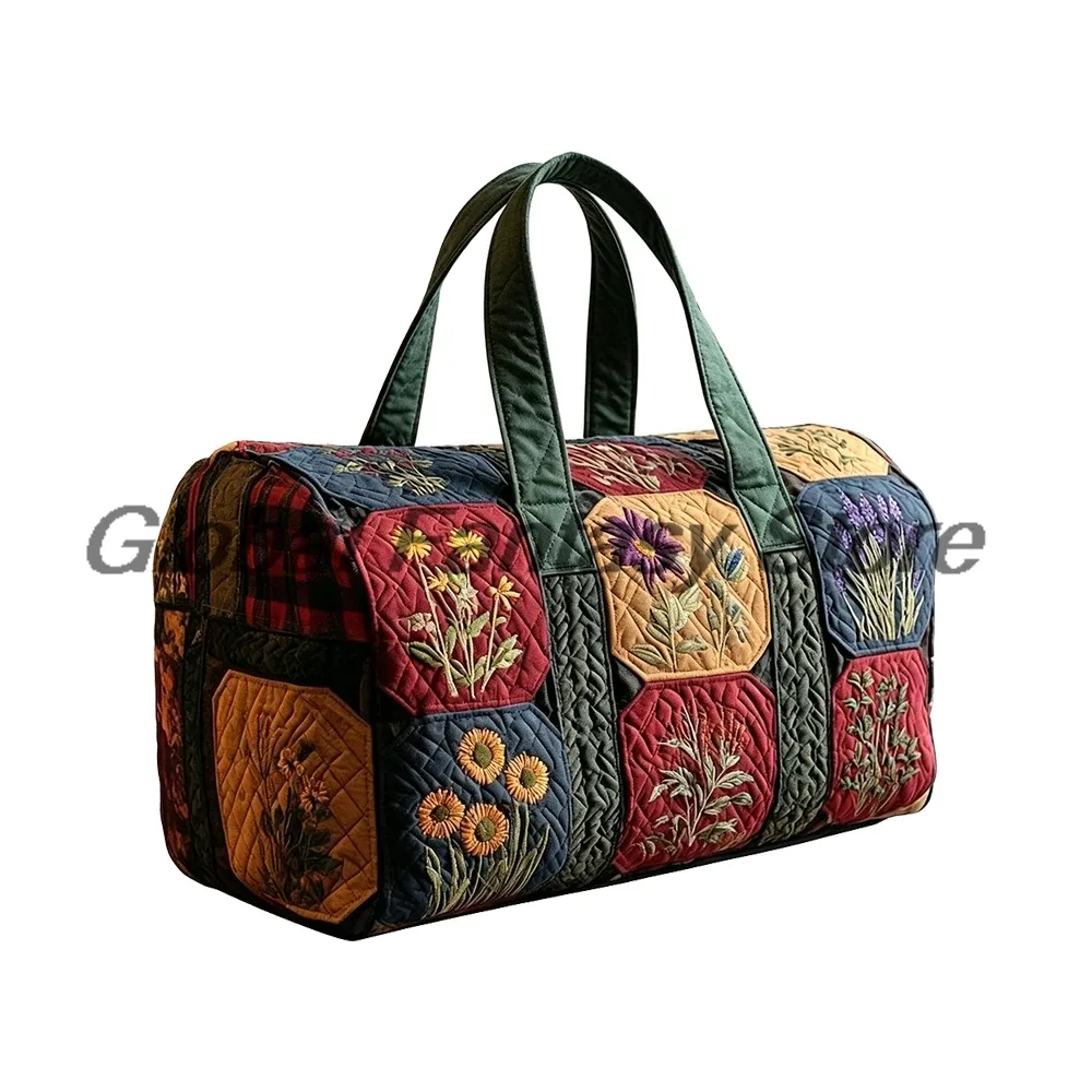 sac de voyage matelassé à motifs floraux vintage pour homme, grande capacité, sac à main de voyage, sac de week-end pour femme, idéal pour les activités de plein air