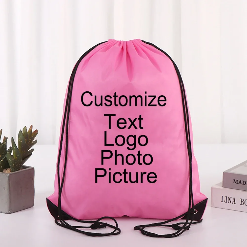 sac à dos de cyclisme avec logo/texte/nom personnalisé, sac à chaussures à cordon de serrage pour vêtements, ceinture étanche, sac de sport portable en nylon