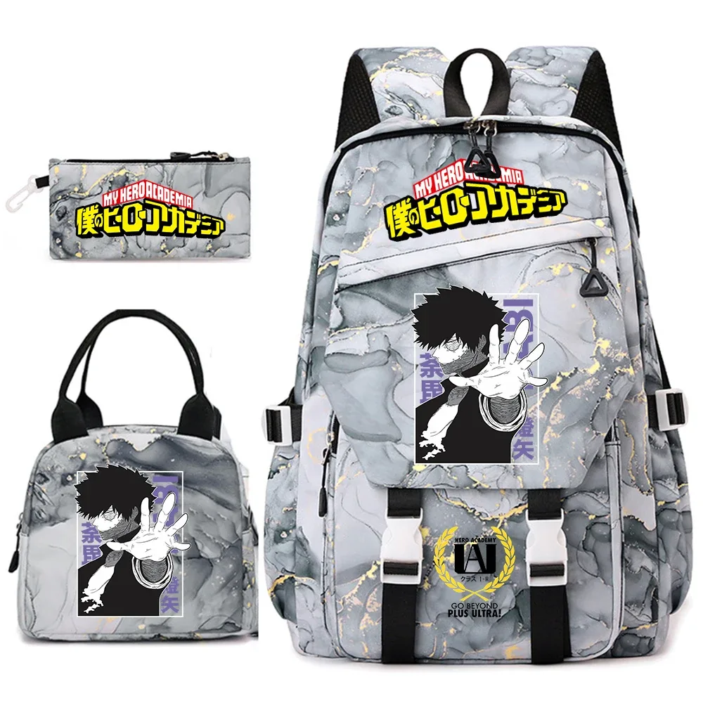 ensemble de sacs à dos scolaires imprimés my hero academia pour filles, sac à dos décontracté léger pour étudiantes avec sac à lunch et trousse à crayons