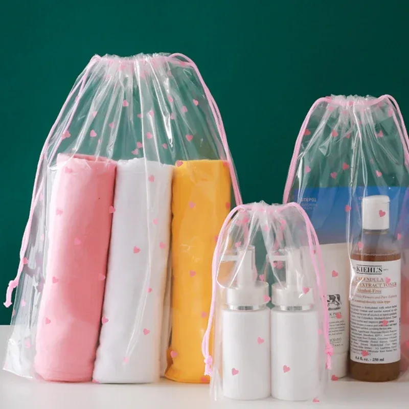 sac de rangement de voyage en plein air, mignon pvc étanche transparent conviviale ré, sac de proximité wstring, sac de toilette cosmétique portable, trousse de toilette, ensemble de 3 pièces