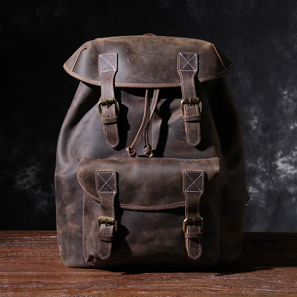 s.worker – sac à dos vintage en cuir véritable pour hommes, sac d'école vintage crazy horse, grand sac à bandoulière en cuir de vache pour ordinateur portable