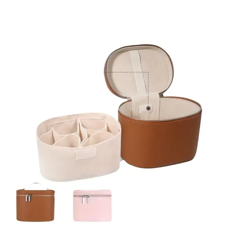 trousse de maquillage portable en cuir pu avec séparateur amovible, organisateur de cosmétiques, sac à main de grande capacité, trousse de toilette de voyage pour femmes, cadeaux