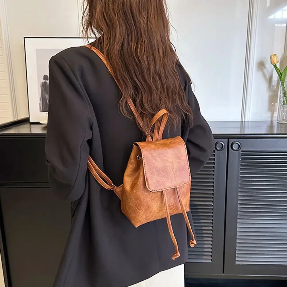sac à dos rétro marron solide en pu pour enfants, mini sac à dos solide, petit paquet, sac à main pour documents initiés