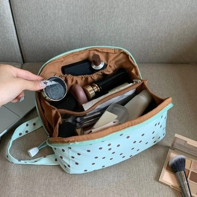 nouvelle trousse de maquillage coréenne à pois, grande capacité, sac à main portable pour femmes, organiseur de cosmétiques de voyage, sac de rangement, trousse de toilette