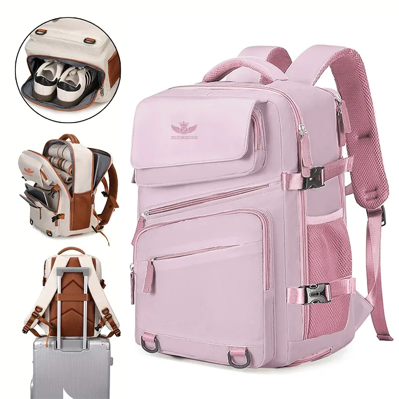 zuokedisi airlines sac à dos de voyage pour ordinateur portable de 15,6 pouces approuvé avec boîte à chaussures et sangle à bagages, sac à dos de randonnée
