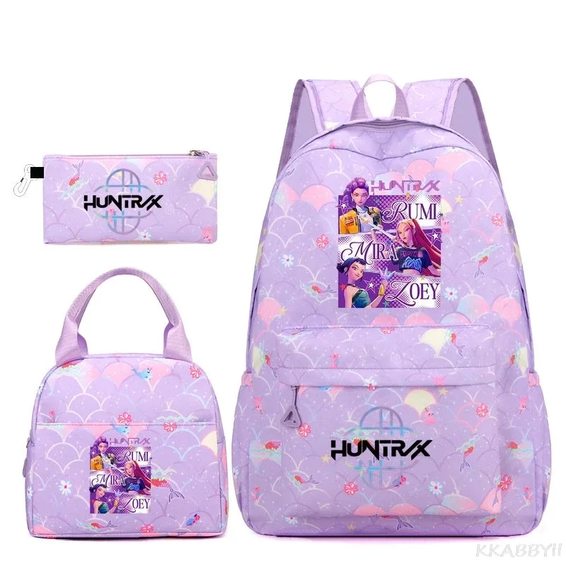 nouveau sac à dos kpop demon hunters huntr/x, 3 pièces, léger, respirant, grande capacité, pour l'école, les voyages, pour femmes, mochilas