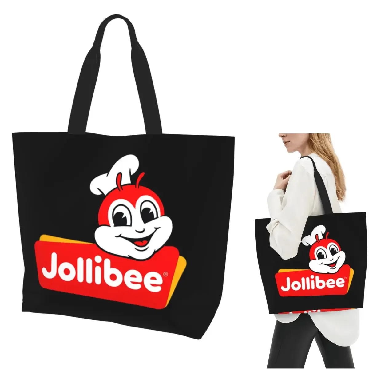 Sac fourre-tout Jollibee Face Shopping en toile, grande capacité, sac à bandoulière, sac de courses pour femmes