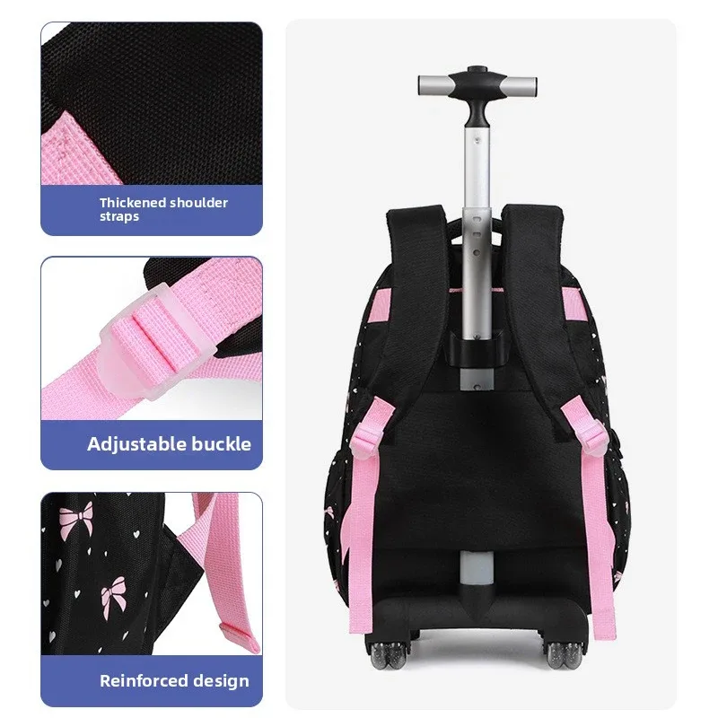 sac à dos à roulettes pour filles, ensemble de sacs à roulettes avec sac à lunch, trousse à crayons, bagage de voyage, sac à dos à roulettes pour étudiants, sac à livres
