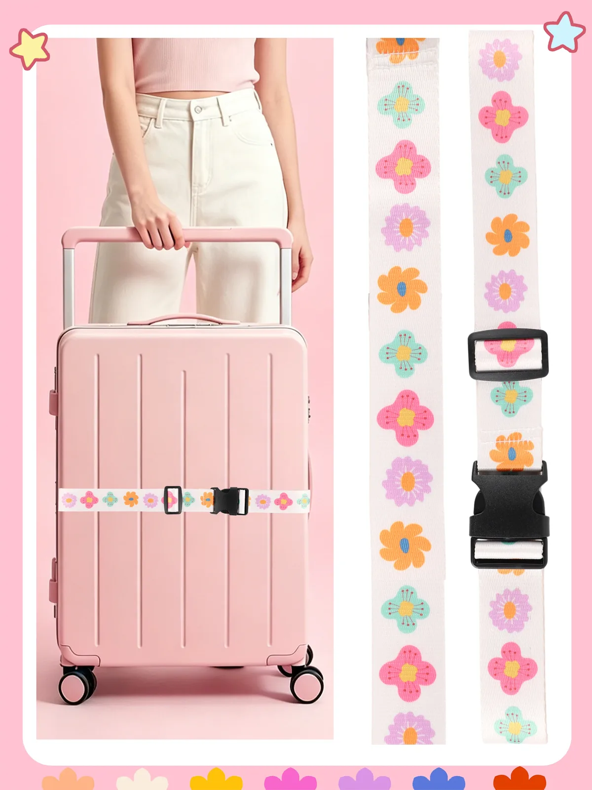 sangle de bagage décontractée et mignonne, imprimé fleurs et cœurs, multifonctionnelle, réglable, polyvalente, durable, pour les voyages d'affaires quotidiens