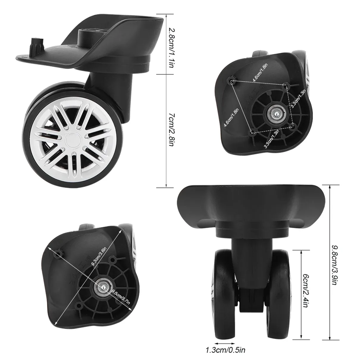 accessoire de valise : 1 paire de grandes roues doubles silencieuses pour extérieur, pour valises à poignée télescopique