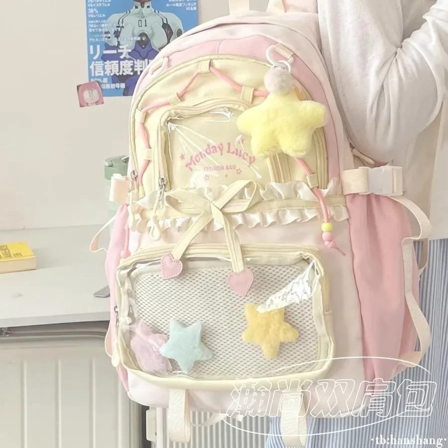 Sac à dos Itabag transparent Macaron à couleurs contrastées, cinq couleurs, décor étoile mignon, en nylon, grande capacité, pour fille, usage quotidien et scolaire