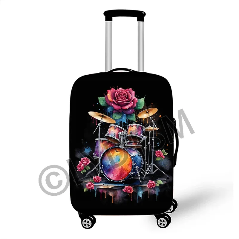couverture de bagage avec notes musicales, couverture de valise graphique pour guitare rock, piano, tambour, boîtier de chariot élastique, housse de protection pour voyage