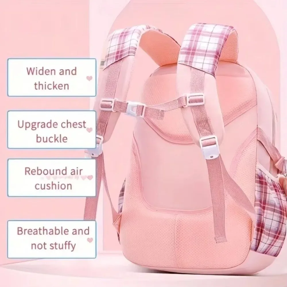 sac à dos scolaire mignon de grande capacité, à carreaux, avec nœud, ergonomique pour étudiants