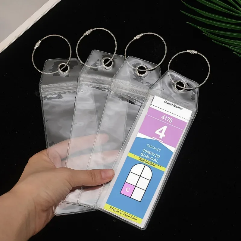 1/4 pièces porte-étiquette de bagage en pvc, étanche, en plastique épais, pochette pour étiquette de voyage en avion, étiquettes de bagage portables, accessoires diy pour sacs