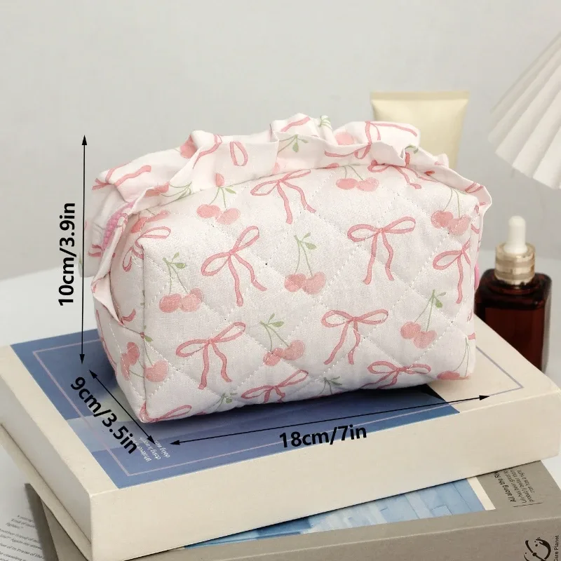trousse de maquillage noire en dentelle avec nœud pour femme, grande capacité, sac de toilette de voyage, organisateur cosmétique mignon coréen, pochette portable pour femme