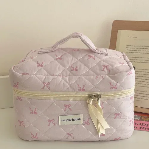 sac à cosmétiques à fermeture éclair pour femmes, organisateur de fleurs, sac de maquillage en coton matelassé, sac à main en tissu, trousse de toilette portable, voyage pour filles