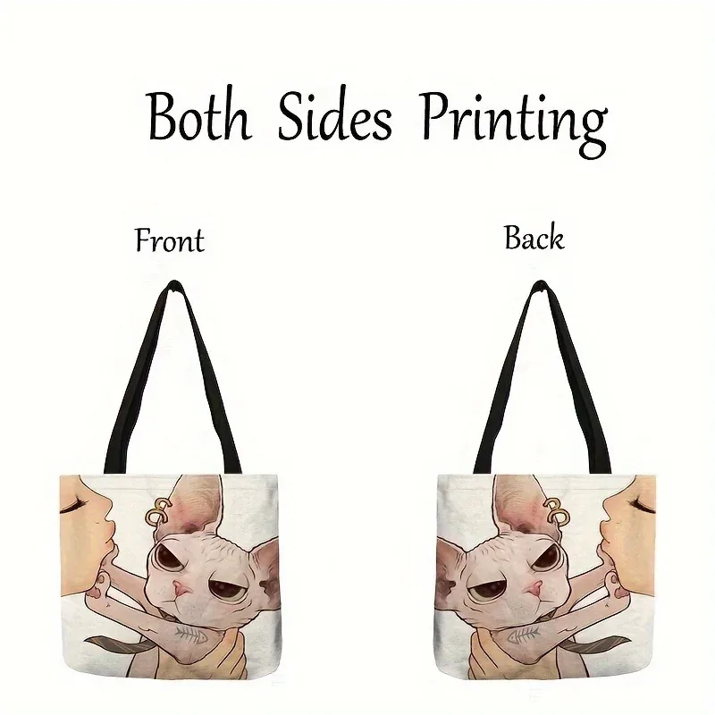 sac fourre-tout imprimé chat de dessin animé mignon, sac à bandoulière de grande capacité, sac à main décontracté pour femmes pour le travail, l'école et le shopping