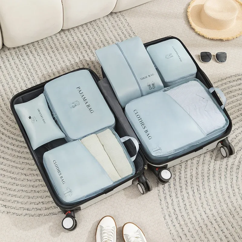 ensemble multi-pièces de voyage, sac à cosmétiques simple, rangement portable de grande capacité, étanche, résistant à l'humidité, résistant à la saleté, ensemble de rangement facile à entretenir, sac à cosmétiques pour vêtements compressé, peu encombrant, facile à utiliser, compartiment intime
