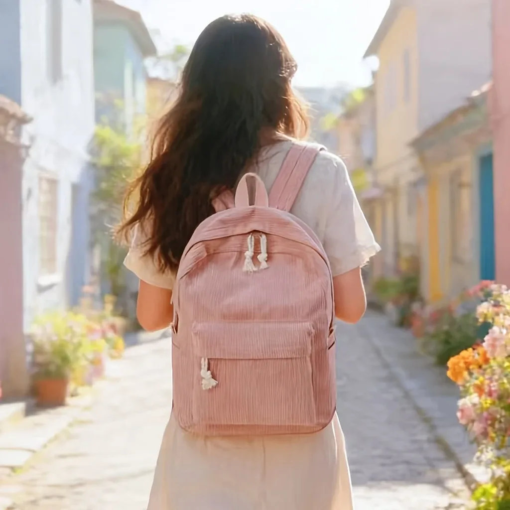sac à dos personnalisé en velours côtelé pour enfants, design brodé, léger et décontracté, idéal pour la rentrée scolaire et les voyages