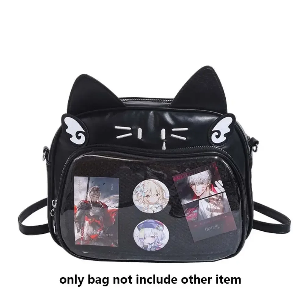 sac à fermeture éclair mignon, itabag chat kawaii, sac en coton pu, poche transparente, sac pour petits objets, sac de rangement pour badges, sacs à dos tendance pour filles