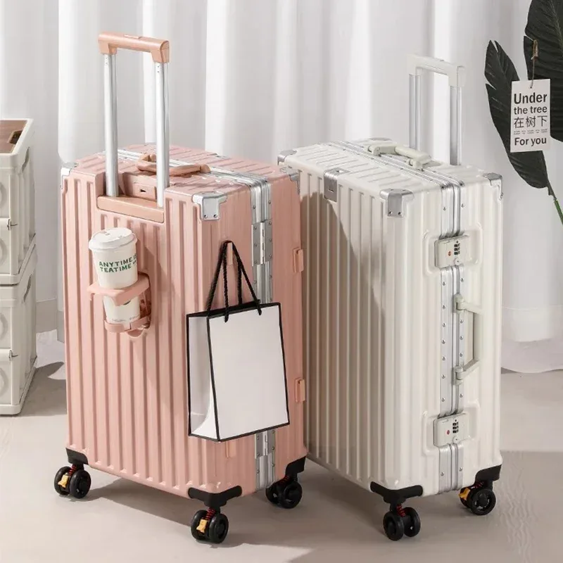 Valise de voyage multifonction avec frein à roue, chargement USB, cadre en aluminium, pour hommes et femmes, bagage cabine